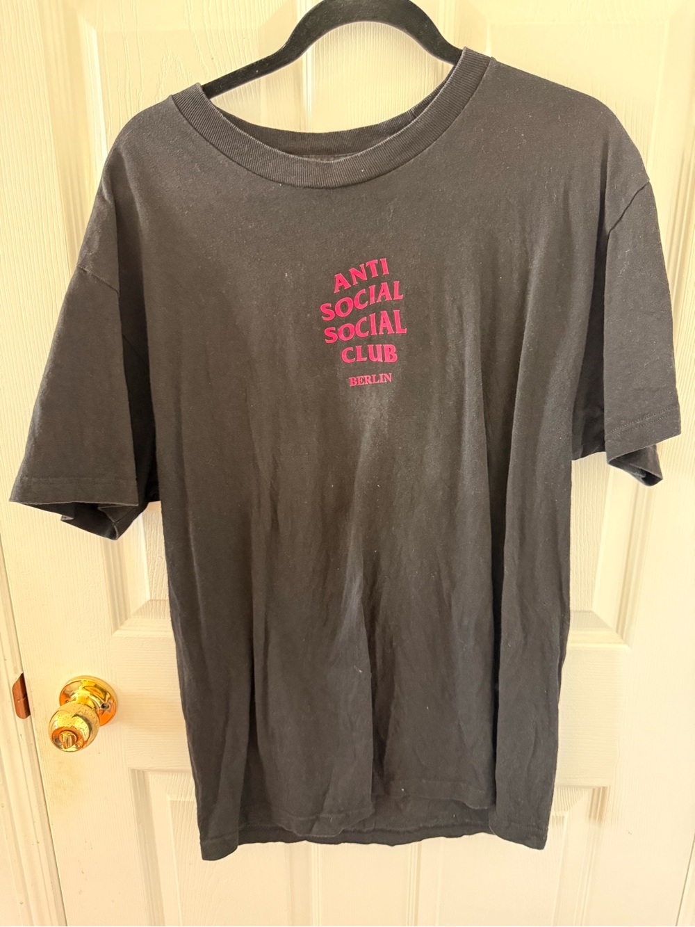 Anti Social Social Club Black Tee with Pink Logo - Berlin Graphic